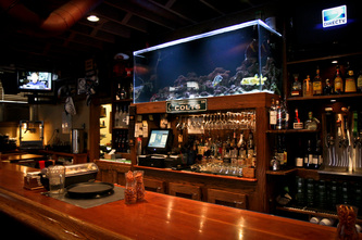 The downstairs bar inside Woodys